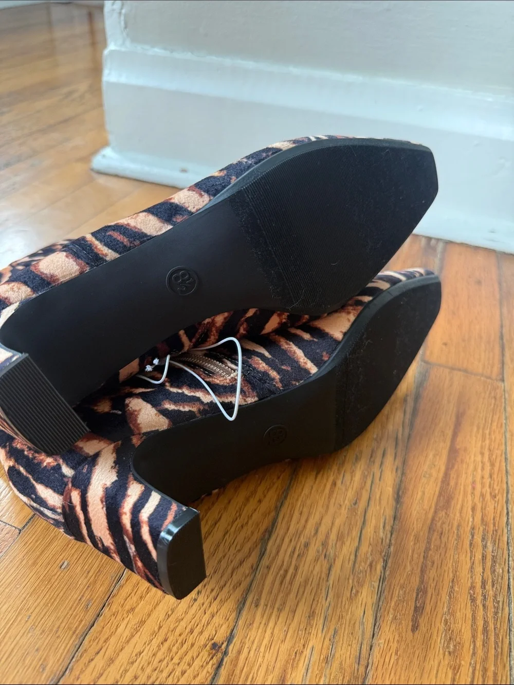NWT A New Day Animal Print Ankle Boots in Black and Tan - Womens